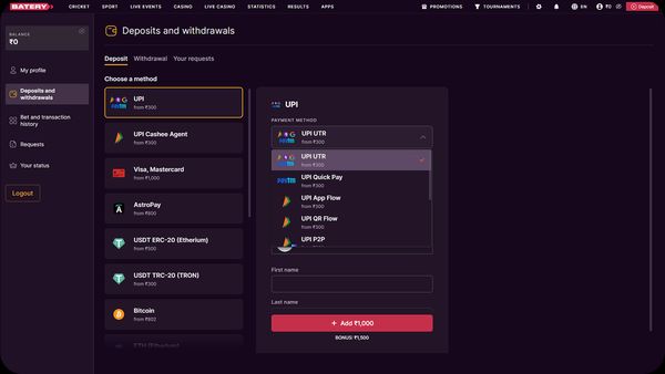 Casino Batery Bet India Payment Methods