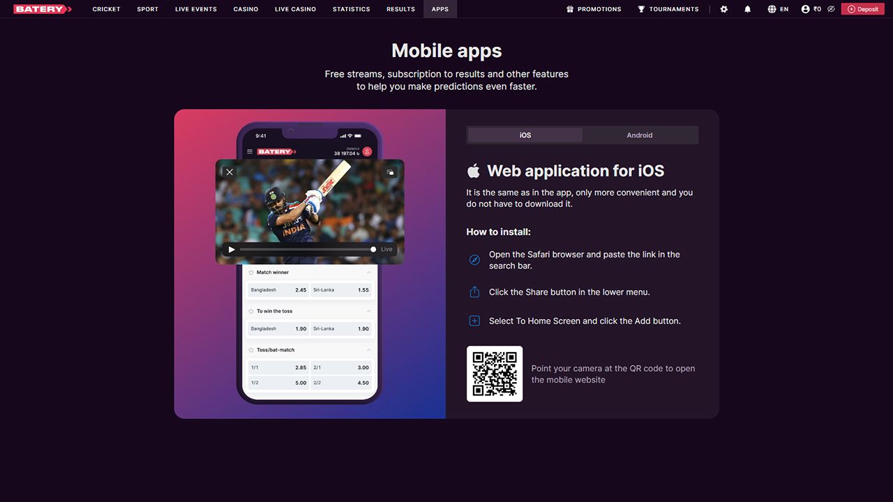 Indian Casino Baterybet Mobile App