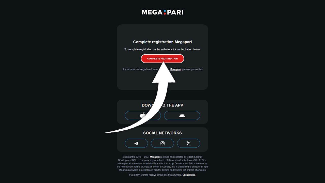 Megapari online casino review step 5 of registering new account