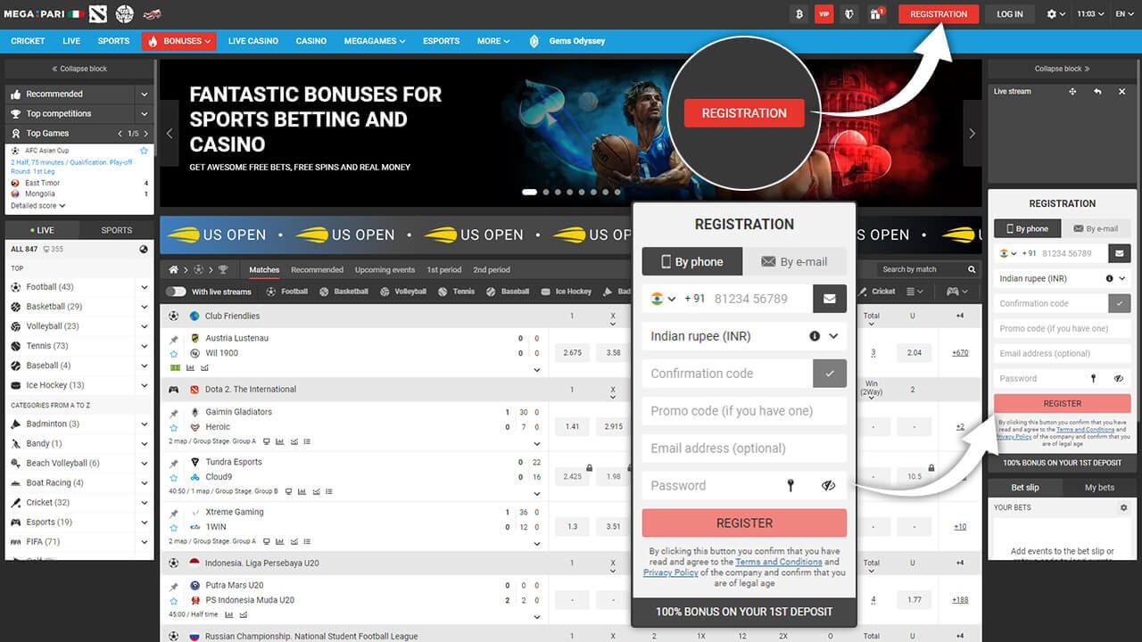 Megapari casino review registration process step 1