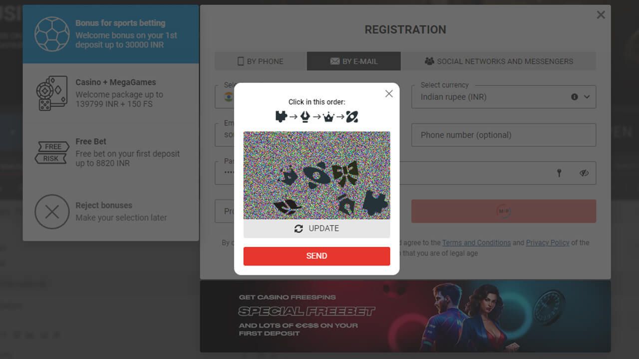 Fourth step of opening a new account with Megapari casino