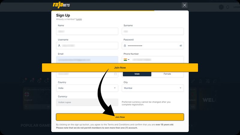 Step 3 of the registration process in Rajabets online casino