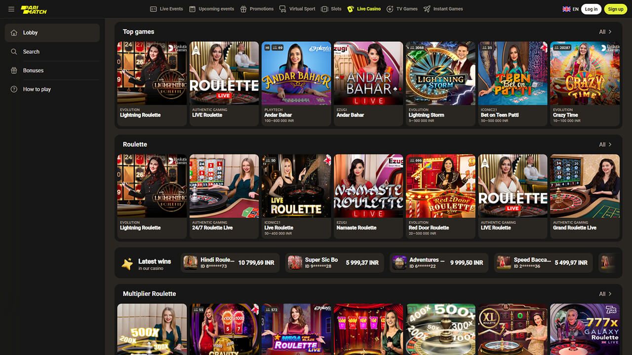 Review of the live casino section of Parimatch