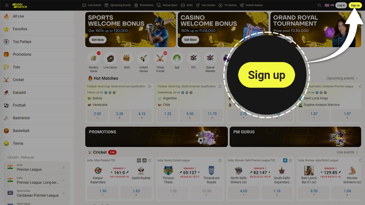 In our Parimatch casino review we are analysing the registration process step 1