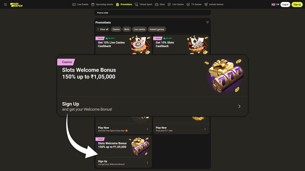 The sign bonus in Parimatch India