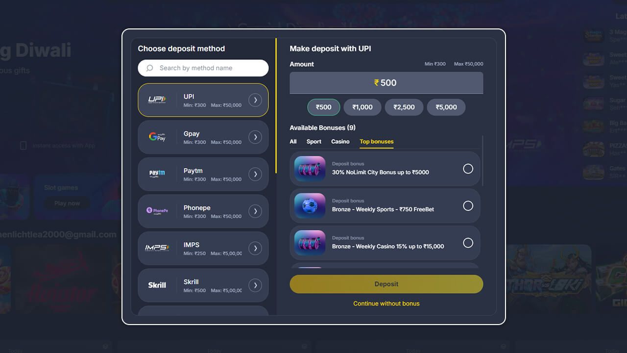 Deposit process of Bettilt online casino