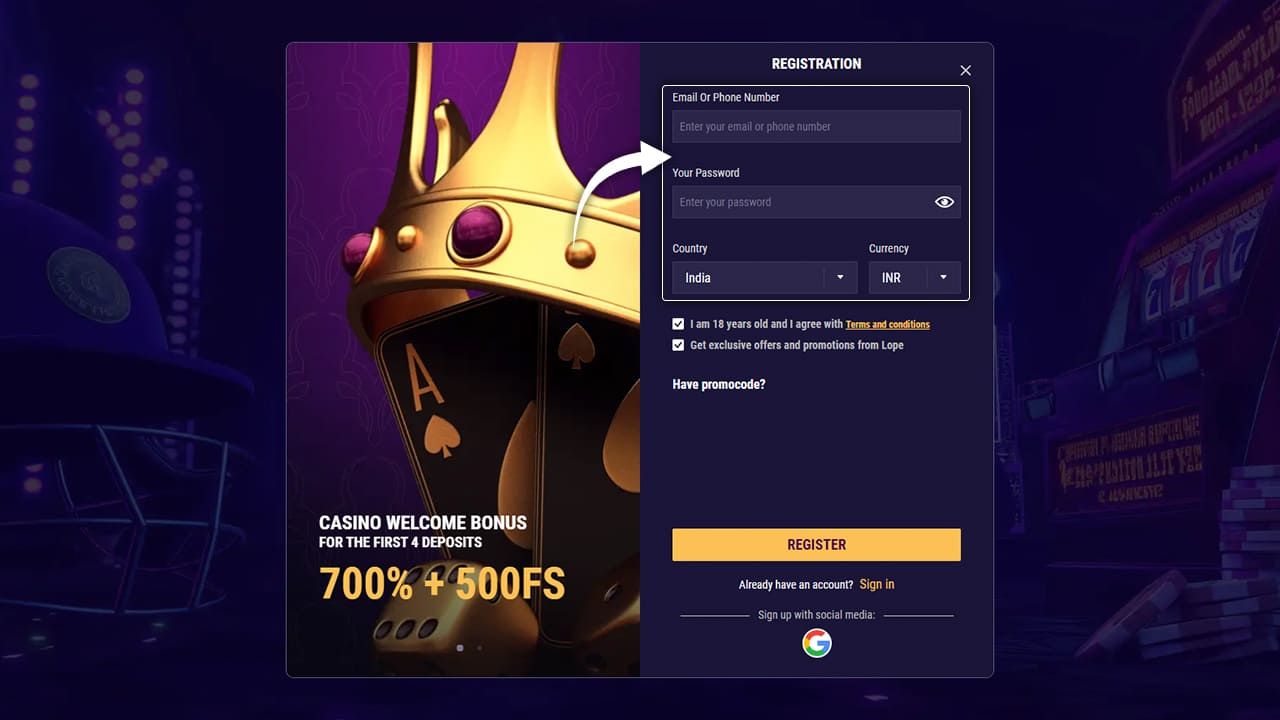 Lopebet Casino Review - Second step of the registration process - fill the requested information