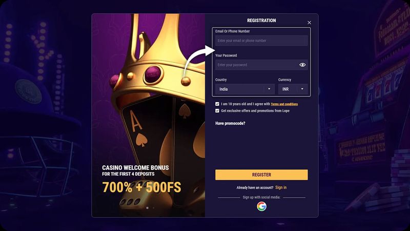 Lopebet Casino Review - Second step of the registration process - fill the requested information
