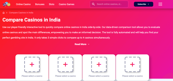 casino comparison tool for Indian online casinos