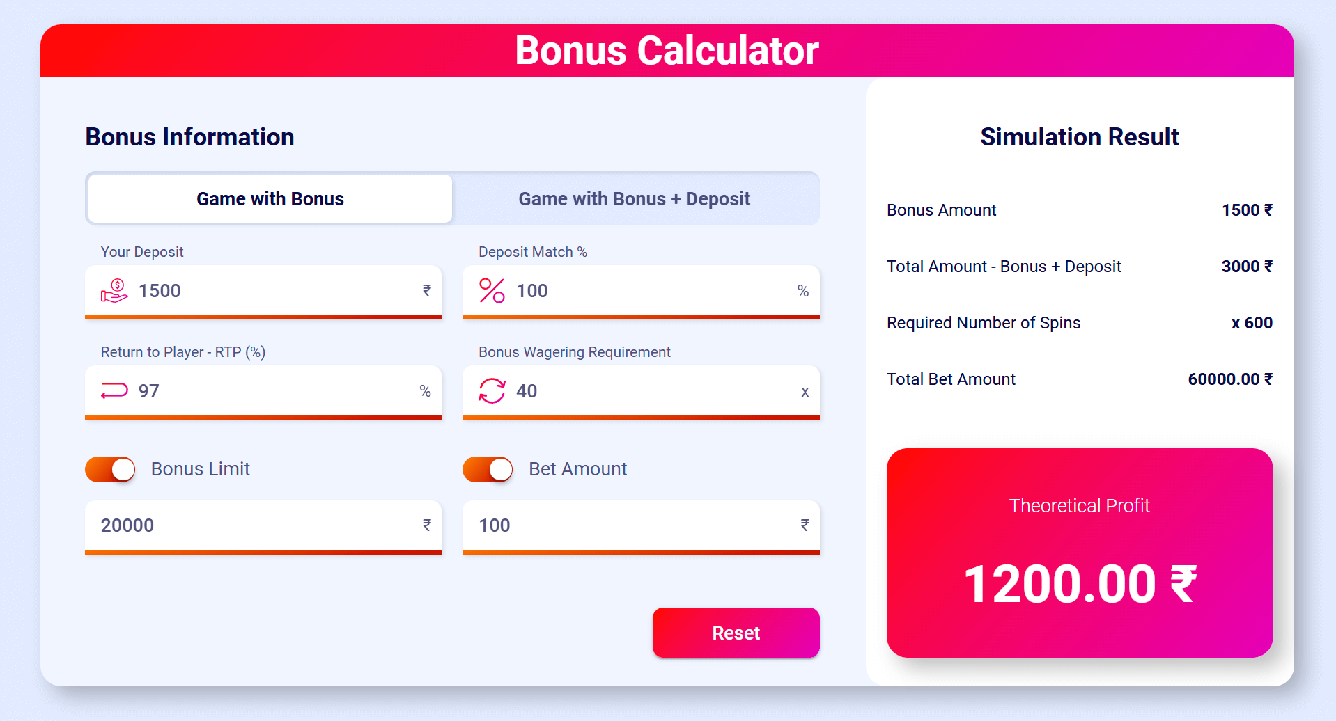how to calculate your winnings from a bonus reload