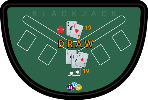 Casino Games Blackjack Draw because your hand is 19 and the dealer's hand is 19